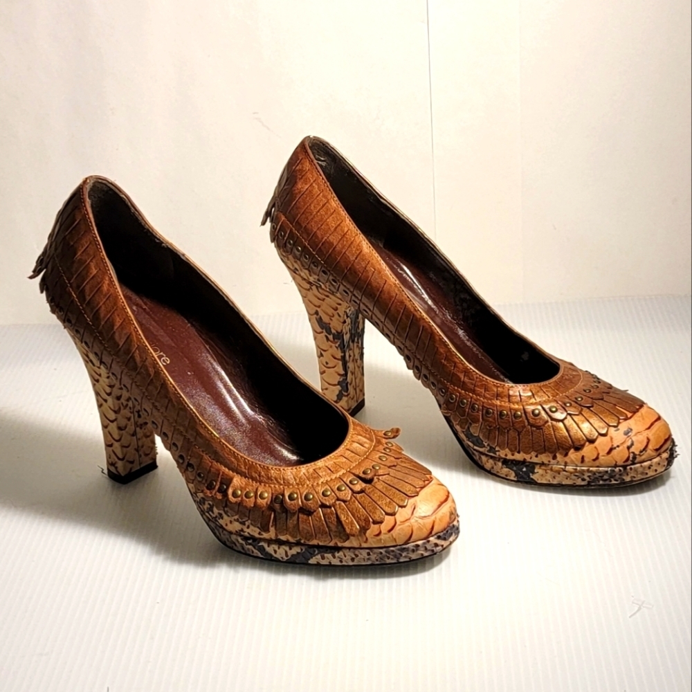 Isabella Fiore Studded Snakeskin Print Heels 7.5
